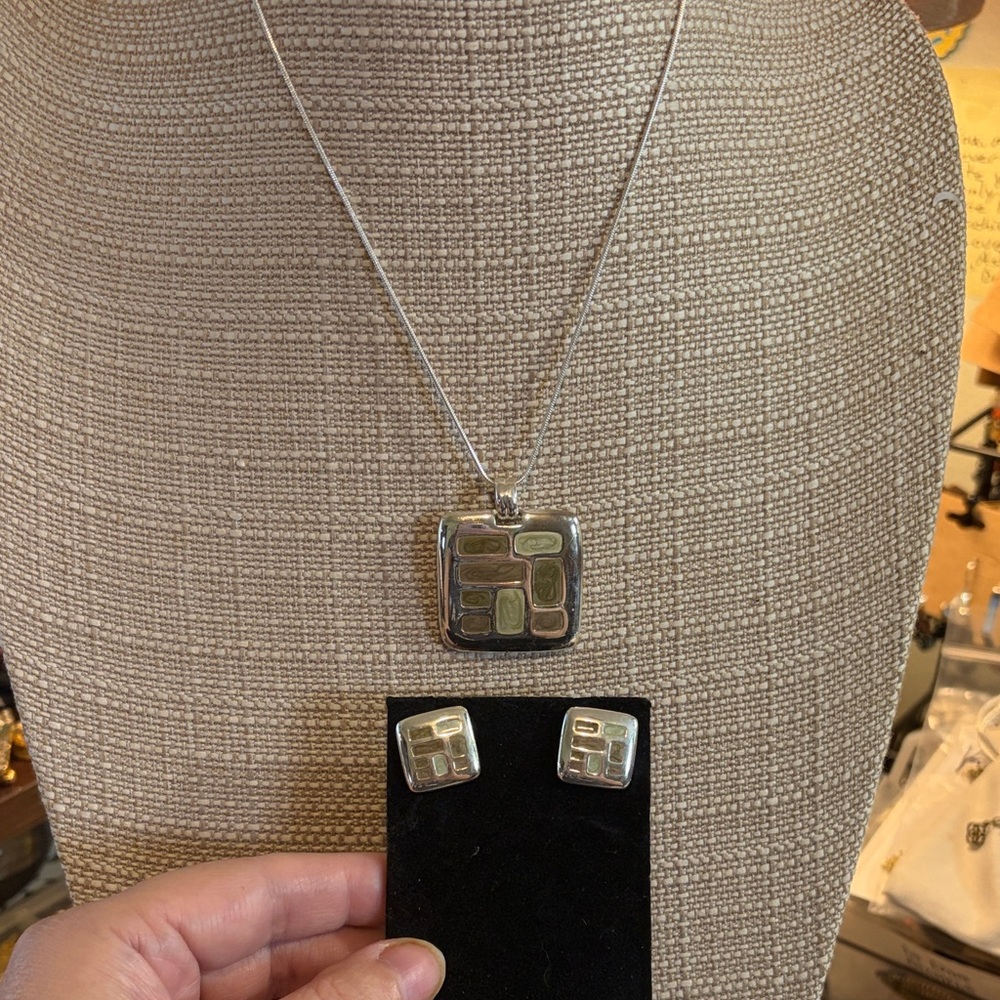 Kenneth Cole Pendant Silver 925 Necklace only Accented Brown, and Green Mosaic